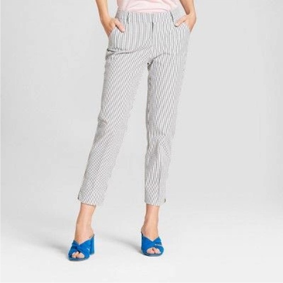 A New Day Charcoal White Silver Lurex Seersucker Stripe Slim Ankle Pant 10 - Picture 11 of 11